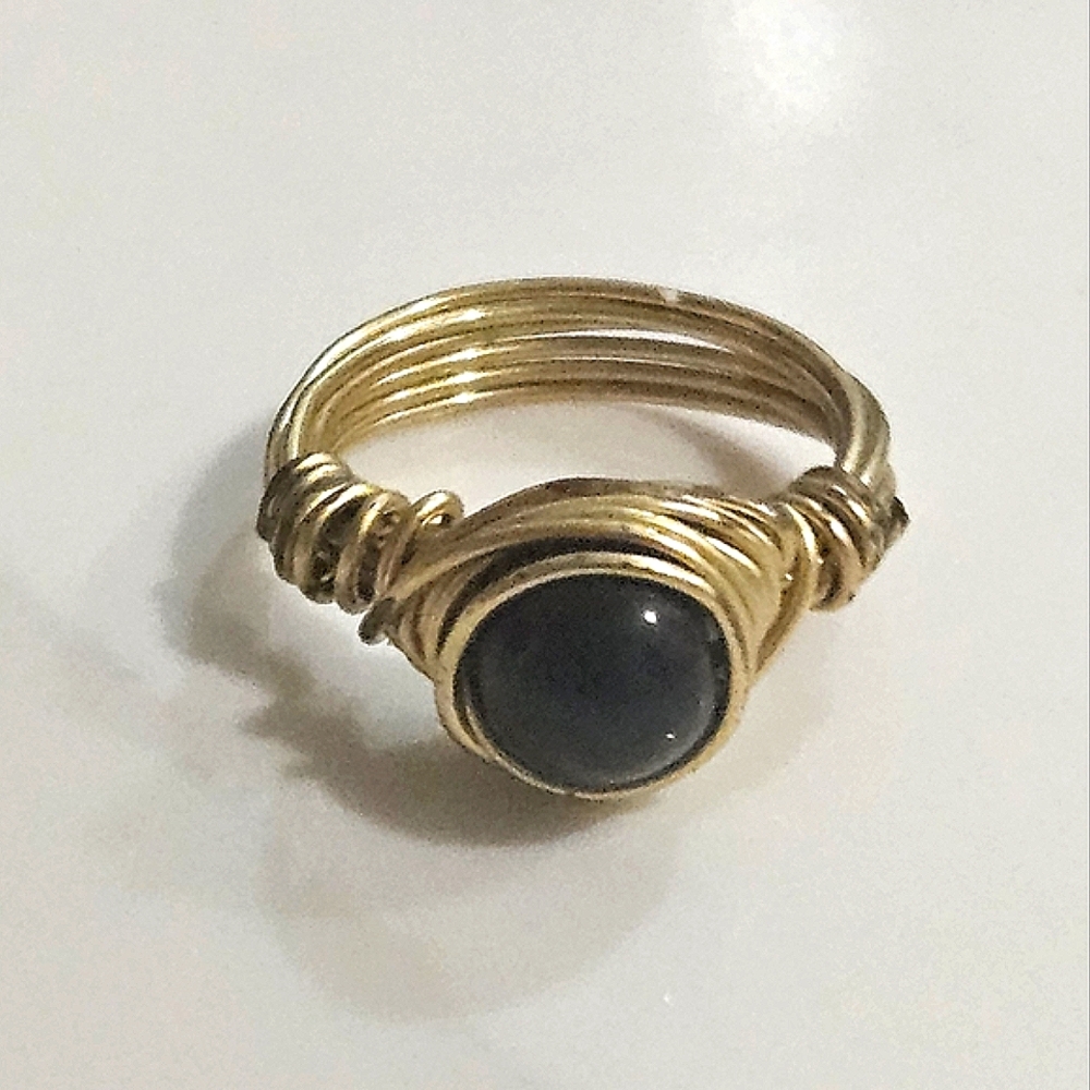 Handmade Ring With Onyx Stone Wire Wrapped Size 6 Black Stone Ring